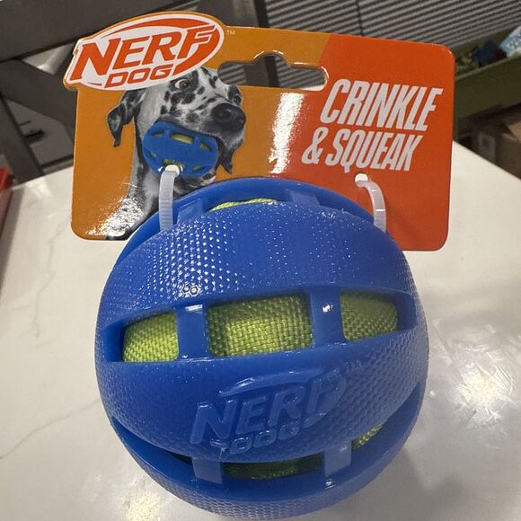 Nerf Other - 3.8in TPR Squeak and Crunch Ball – Blue One-Size-for-Most,